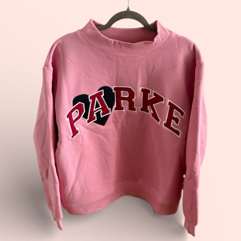 ❌SOLD❌Parke Valentine’s Jean Heart Varsity Mockneck, Blush + Crimson – L/XL - Picture 1 of 6